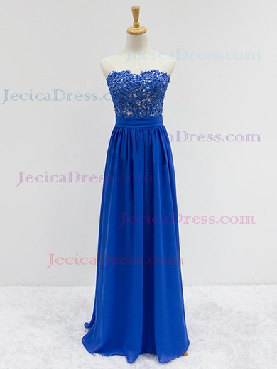 Wholesale Sweetheart Chiffon Appliques Lace Floor-length Royal Blue Prom Dresses #JCD020101833