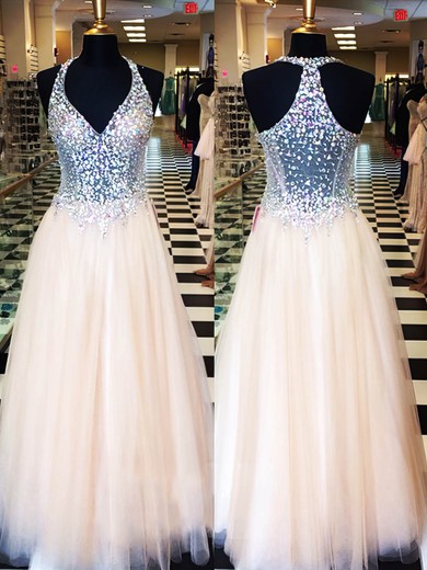 Princess V-neck Tulle with Crystal Detailing Expensive Prom Dresses #JCD020101835