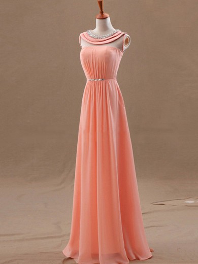 Nice Scoop Neck Chiffon Beading Floor-length Prom Dresses #JCD020101897
