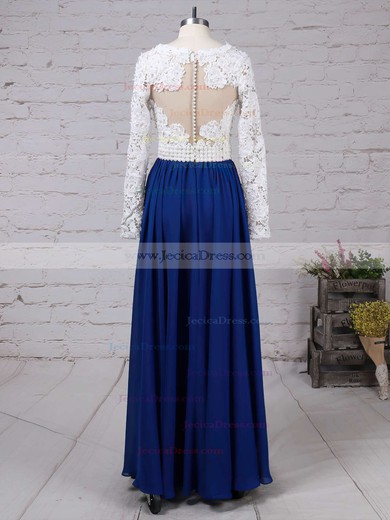 Long Sleeve V-neck Multi Colours Lace Chiffon Pearl Detailing Floor-length Prom Dress #JCD020101388