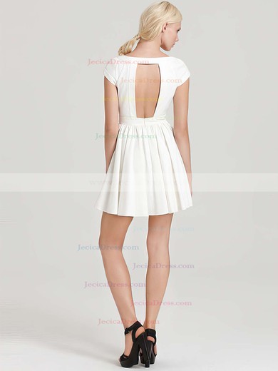 Short Sleeve Scoop Neck White Chiffon Ruffles Short/Mini Prom Dress #JCD020101452