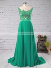 Affordable Scoop Neck Blue Chiffon Tulle Appliques Lace Floor-length Prom Dresses #JCD020101989
