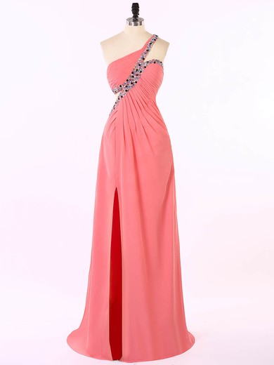 A-line Chiffon with Beading Modest One Shoulder Long Prom Dresses #JCD020101617