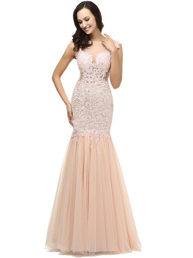 Expensive Scoop Neck Tulle Appliques Lace Trumpet/Mermaid Prom Dresses #JCD020101621