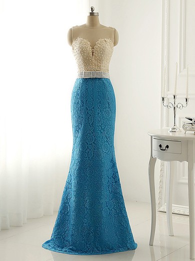 Trumpet/Mermaid Scoop Neck Lace Pearl Detailing Perfect Prom Dresses #JCD020101631