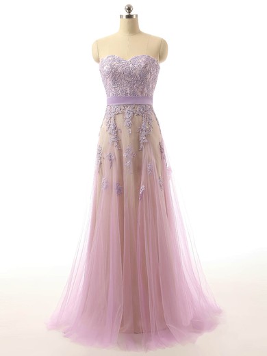 Sweetheart Satin Tulle Floor-length Appliques Lace Newest Prom Dresses #JCD020101641