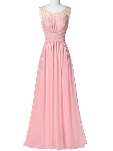 A-line Scoop Neck Chiffon with Sequins Sweet Pink Long Prom Dresses #JCD020101642
