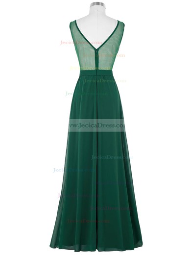 A-line Scoop Neck Emerald Chiffon Tulle Beading Beautiful Prom Dresses #JCD020101645