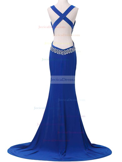 Trumpet/Mermaid Chiffon Court Train Split Front Backless Royal Blue Prom Dresses #JCD020101646