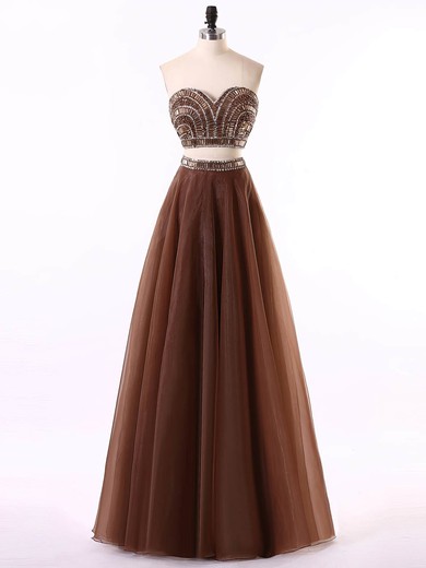 Sweetheart Brown Organza Floor-length Crystal Detailing Two Pieces Prom Dresses #JCD020101648