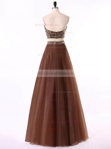 Sweetheart Brown Organza Floor-length Crystal Detailing Two Pieces Prom Dresses #JCD020101648