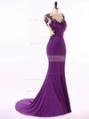 Trumpet/Mermaid Purple Tulle Chiffon Court Train Appliques Lace Best Prom Dresses #JCD020101660