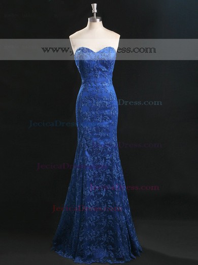 Latest Sweetheart Lace Floor-length Royal Blue Trumpet/Mermaid Prom Dresses #JCD020101664