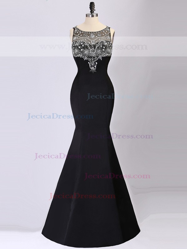 Trumpet/Mermaid Satin Court Train Beading Online Black Prom Dress #JCD020101667