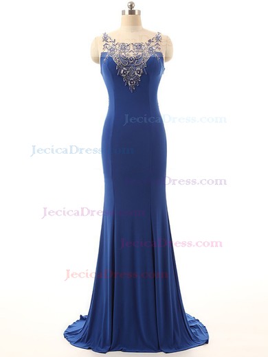 Famous Royal Blue Scoop Neck Tulle Chiffon Beading Trumpet/Mermaid Prom Dress #JCD020101668