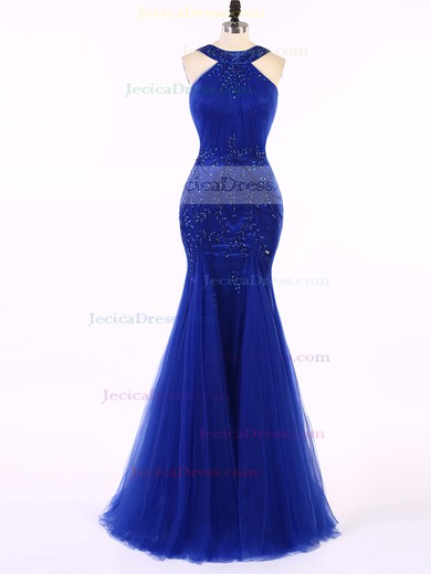 Trumpet/Mermaid Tulle with Beading Floor-length Women Royal Blue Prom Dress #JCD020101674