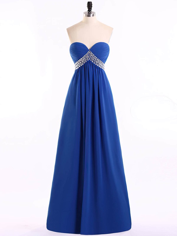 Empire Sweetheart Chiffon Crystal Detailing Royal Blue Elegant Prom Dress