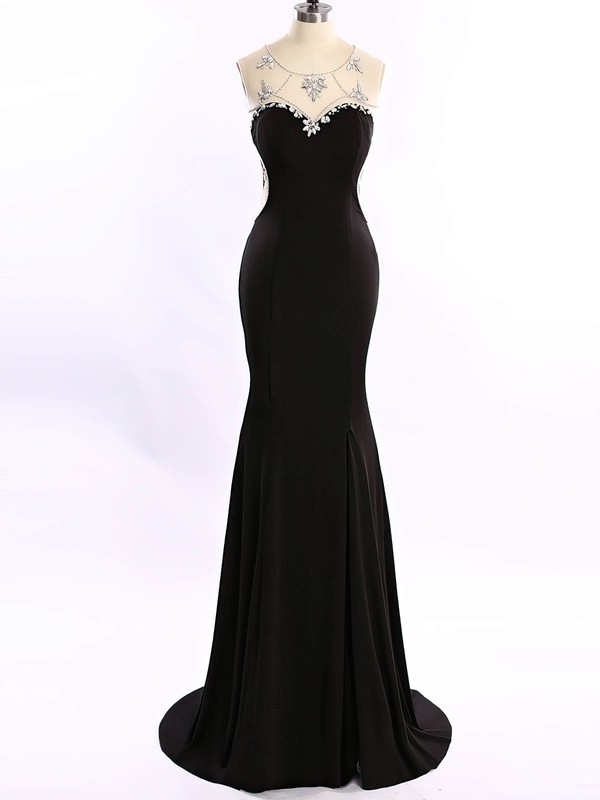 Perfect Trumpet/Mermaid Scoop Neck Tulle Chiffon Split Front Black Prom Dress