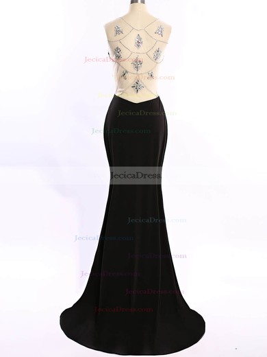 Perfect Trumpet/Mermaid Scoop Neck Tulle Chiffon Split Front Black Prom Dress #JCD020101687