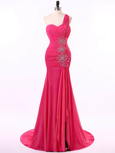 One Shoulder Chiffon Crystal Detailing Promotion Red Trumpet/Mermaid Prom Dress #JCD020101689