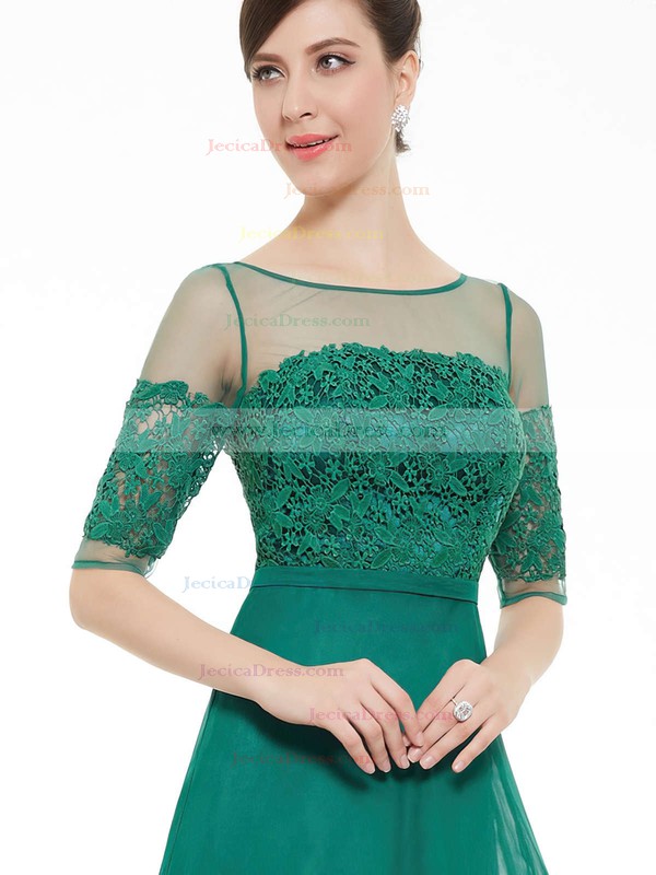 Scoop Neck Tulle Chiffon Floor-length with Lace Fashion 1/2 Sleeve Prom Dress #JCD020101696