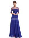 Scoop Neck Tulle Chiffon Floor-length with Lace Fashion 1/2 Sleeve Prom Dress #JCD020101696