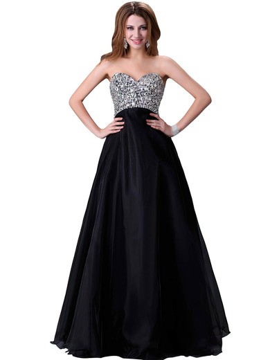 Sweetheart Black Organza Floor-length Crystal Detailing Amazing Prom Dress #JCD020101862