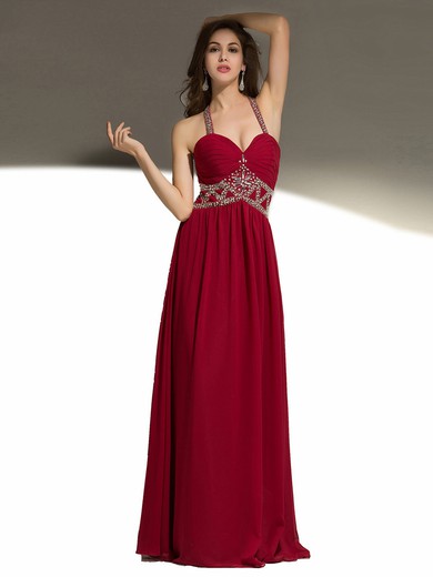 Sweetheart Claret Chiffon Floor-length Beading Discount Prom Dress #JCD020101873