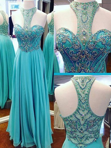 Scoop Neck Floor-length Chiffon with Beading Cheap Prom Dresses #JCD020102035