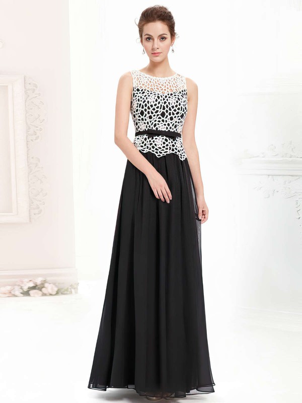 Ankle-length Scoop Neck Chiffon Sashes / Ribbons Casual Black Prom Dresses