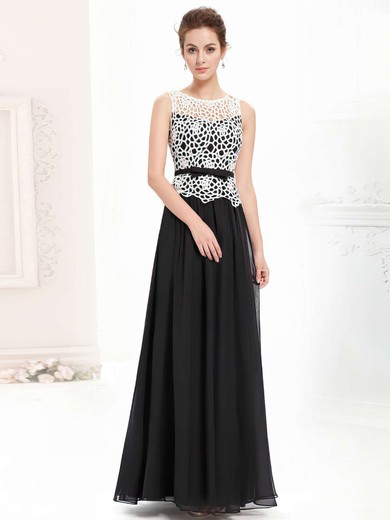 Ankle-length Scoop Neck Chiffon Sashes / Ribbons Casual Black Prom Dresses #JCD020102041