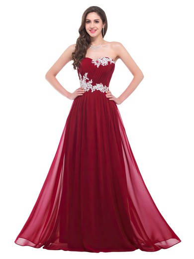 Sweetheart Floor-length Chiffon Appliques Lace Burgundy Simple Prom Dresses #JCD020102043