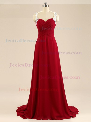 Sweetheart Sweep Train Chiffon Appliques Lace Discount Prom Dresses #JCD020102051