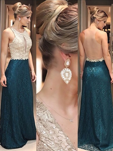 Scoop Neck Sheath/Column Lace Tulle Appliques Lace Gorgeous Prom Dresses #JCD020102058