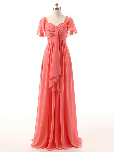 Watermelon Sweetheart Chiffon Ruffles Affordable Short Sleeve Bridesmaid Dresses #JCD01012732