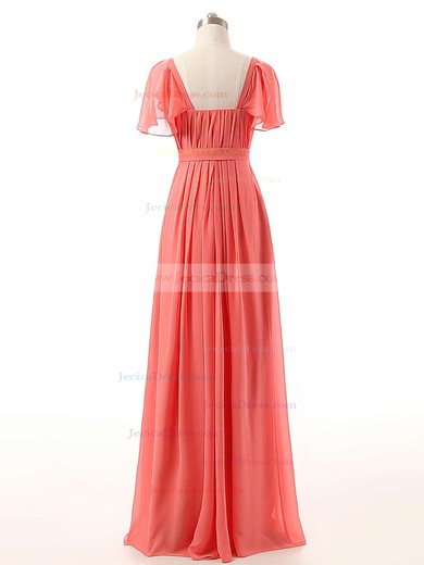 Watermelon Sweetheart Chiffon Ruffles Affordable Short Sleeve Bridesmaid Dresses #JCD01012732