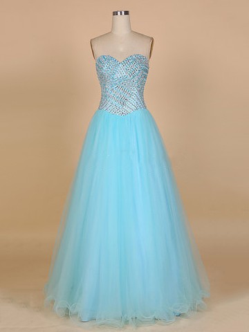 Latest Princess Sweetheart Tulle Beading Light Sky Blue Prom Dresses #JCD020102091