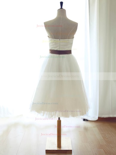 White Sweetheart Tulle Sashes / Ribbons Girls Knee-length Bridesmaid Dress #JCD01012739