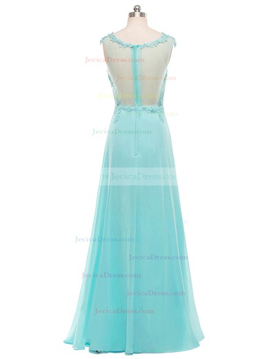 Different Blue A-line Chiffon Tulle Appliques Lace V-neck Prom Dresses #JCD020102123