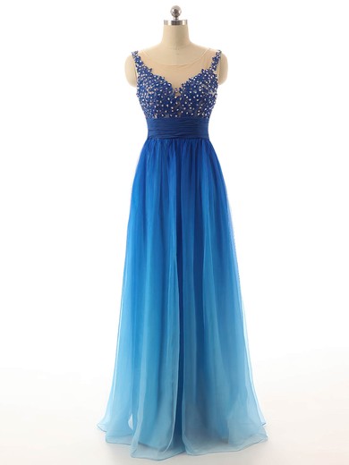 Discounted Scoop Neck Chiffon with Appliques Lace Long Prom Dresses #JCD020102124