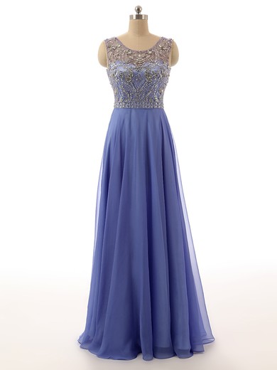 Popular Scoop Neck Chiffon Tulle with Beading Open Back Prom Dresses #JCD020102127