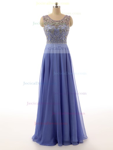 Popular Scoop Neck Chiffon Tulle with Beading Open Back Prom Dresses #JCD020102127