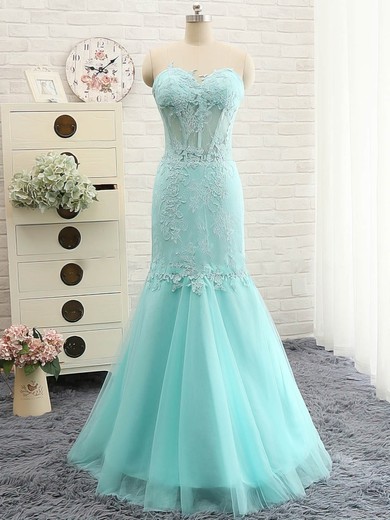 Trumpet/Mermaid Sweetheart Blue Tulle Appliques Lace Exclusive Prom Dresses #JCD020102129
