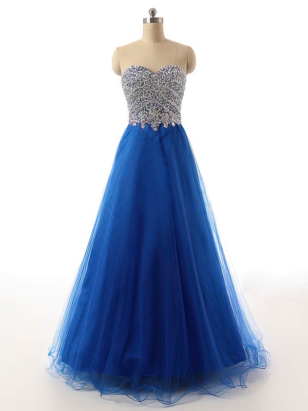 Princess Sweetheart Tulle Crystal Detailing Lace-up Modest Prom Dresses