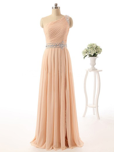 Girls Chiffon with Beading Floor-length One Shoulder Prom Dresses #JCD020102139