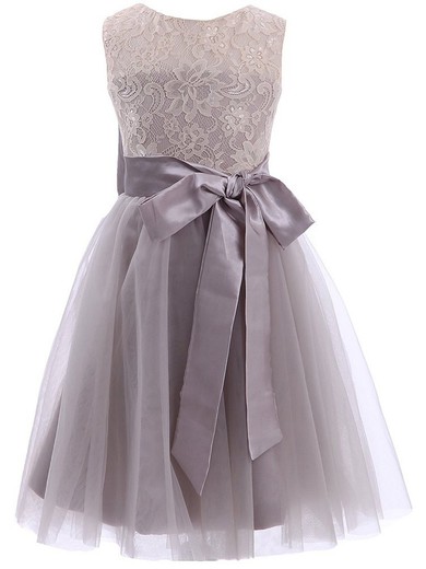 Latest Scoop Neck Lace Tulle with Sashes / Ribbons Short/Mini Prom Dresses #JCD020102144