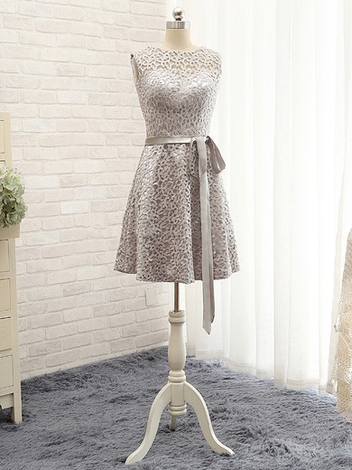 Short/Mini Scoop Neck Lace Sashes / Ribbons Discounted Prom Dresses #JCD020102145
