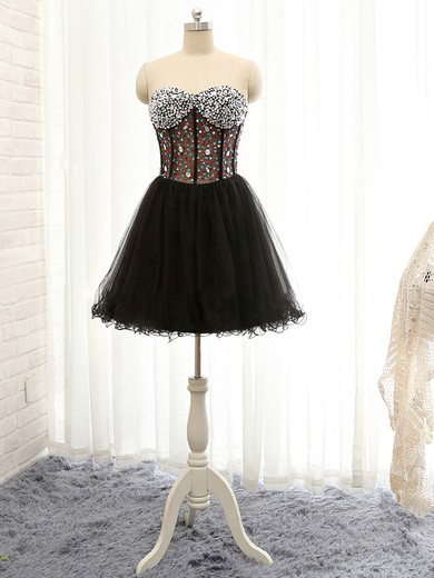 Black Tulle Crystal Detailing Sweetheart Good Short/Mini Prom Dresses #JCD020102149
