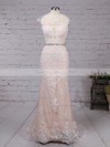 Amazing Sheath/Column Tulle Sweep Train Appliques Lace Open Back Prom Dress #JCD020102160