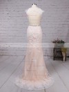 Amazing Sheath/Column Tulle Sweep Train Appliques Lace Open Back Prom Dress #JCD020102160